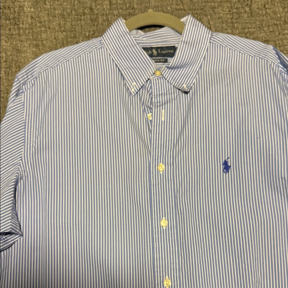 Polo by Ralph Lauren Men's Blue and White Striped Shirt